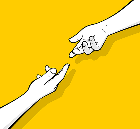 Illustrated hands reaching for each other