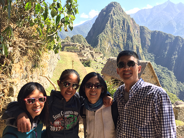 Dr. Chiang on the far right and his family on vacation visiting Machu Picchu in Peru.