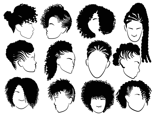 Illustration of many different hair styles worn by African American women