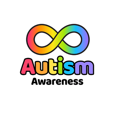 Horizontal autism awareness ribbon symbol with rainbow coloring across the ribbon. 