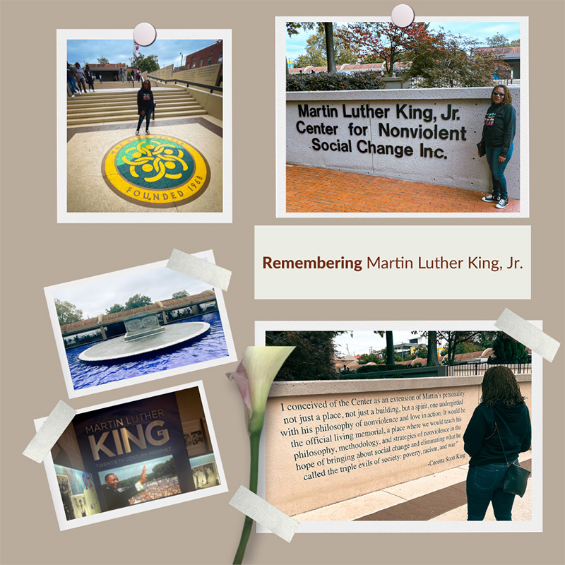 Photo collage of Kiana Atkins visiting the Dr. Martin Luther King, Jr. Memorial