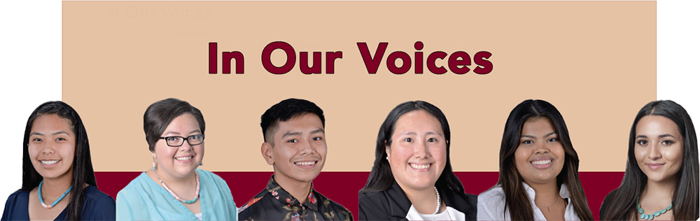 In Our Voices banner featuring head shots of six Native American interns.