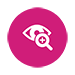 White eye with magnifying glass icon on pink circle
