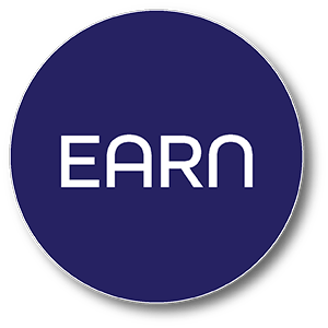 Blue circular icon with the acronym EARN