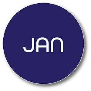 Blue circular icon with the acronym JAN