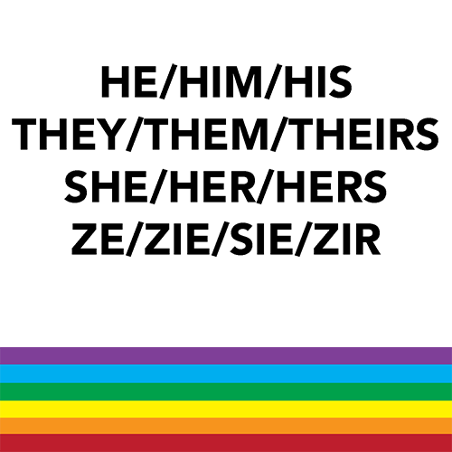 he/him/his, she/her/hers, they/them/theirs, ze/sie/zie/hir