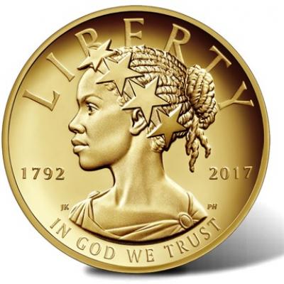 Gold Coin featuring a Black Woman as Lady Liberty