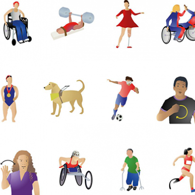 Collage of emojis portraying people with disabilities playing sports