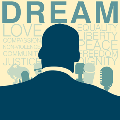 Silhouette back view of Dr. Martin Luther King, Jr. giving speech on various concepts of the Civil rights movement