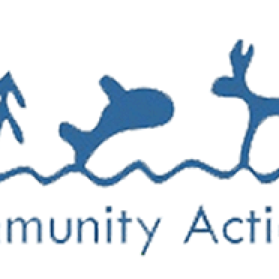 ACAT logo and photo of a tree, fish, deer, and a stick person in blue hovering over a drawn water line with ACAT in front.