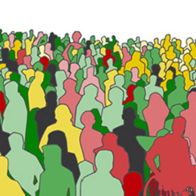Illustration of a diverse crowd of human silhouettes.
