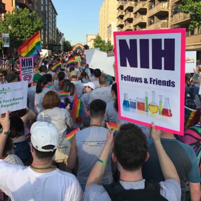 View of crowd attending an NIH Pride event.