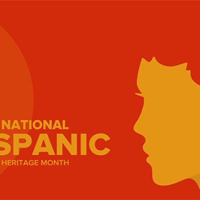 National Hispanic Heritage Month; illustration of woman’s face profile against red background