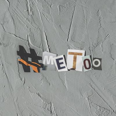 Cutout letters from a magazine forming the popular hashtag #MeToo.