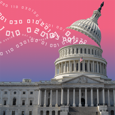 Binary data flowing out of the US Capital Building
