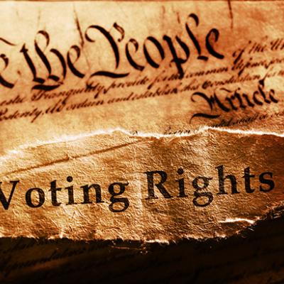 Voting Rights text overlayed on United States Constitution